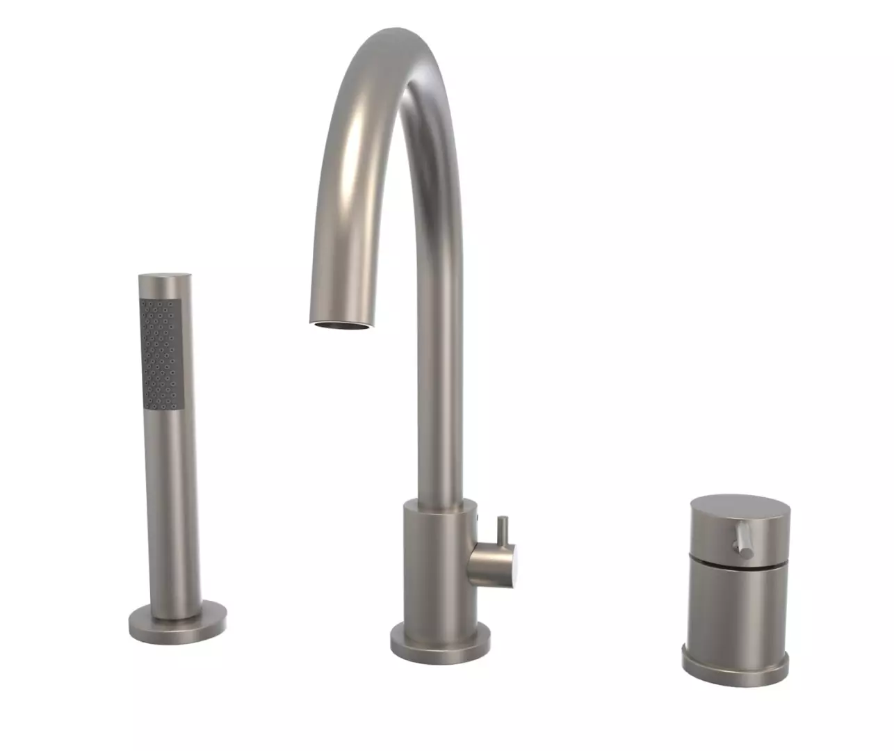 Keros Deckmounted Tub Faucet with Handshower in Brushed Nickel material