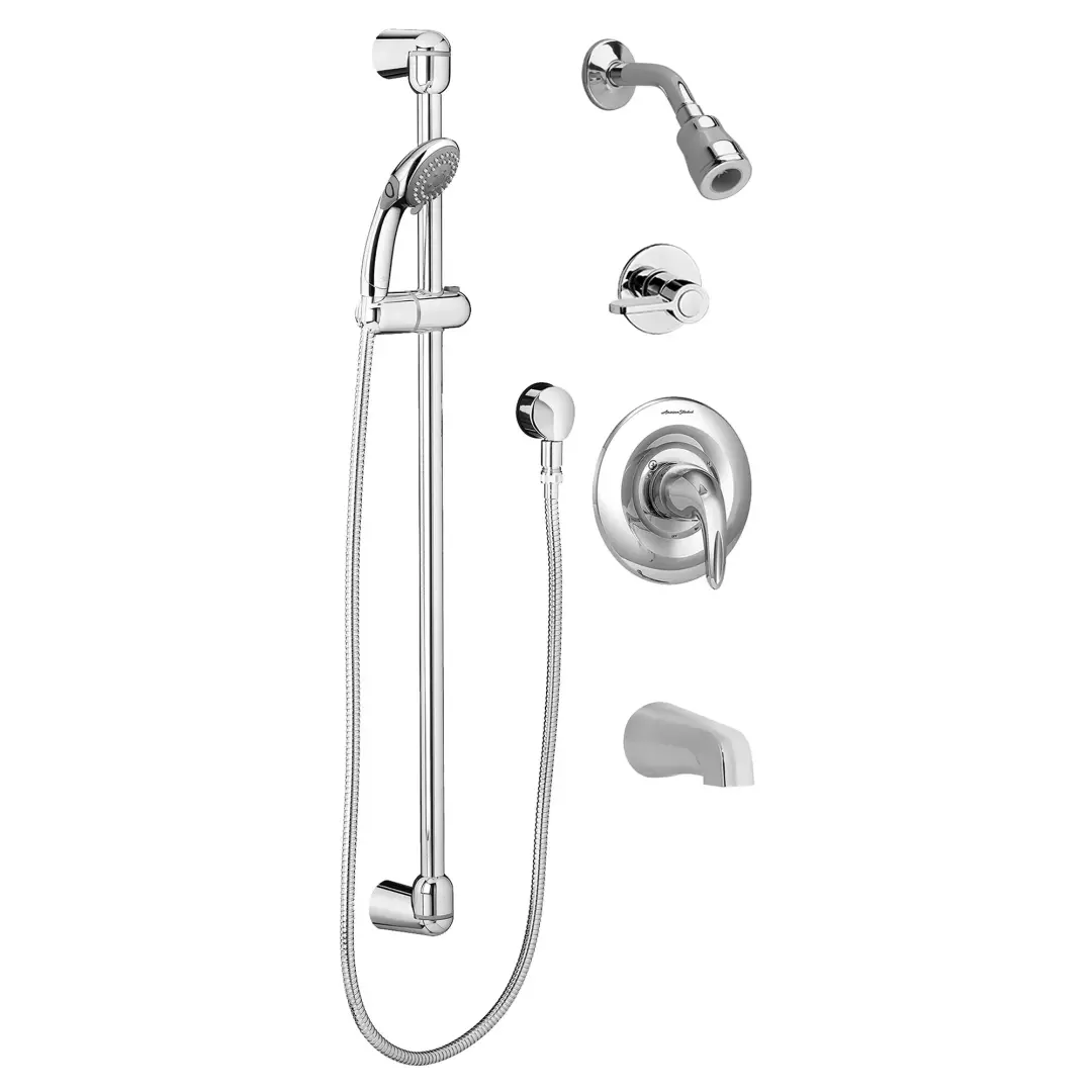 Commercial Shower System Trim Kit 1.5 gpm/5.7gpm with 36" Slide Bar, Hand Shower, Showerhead and Tub Spout material
