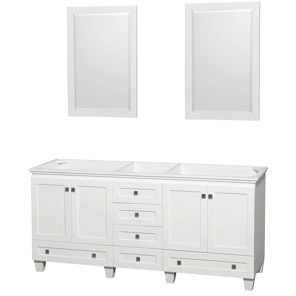 Acclaim 72 Inch Double Bathroom Vanity in White, No Countertop, No Sinks, and 24 Inch Mirrors material