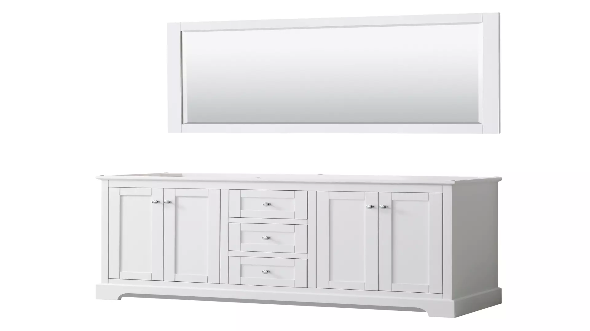 Avery 60 Inch Double Bathroom Vanity in White, No Countertop, No Sinks, and 58 Inch Mirror material