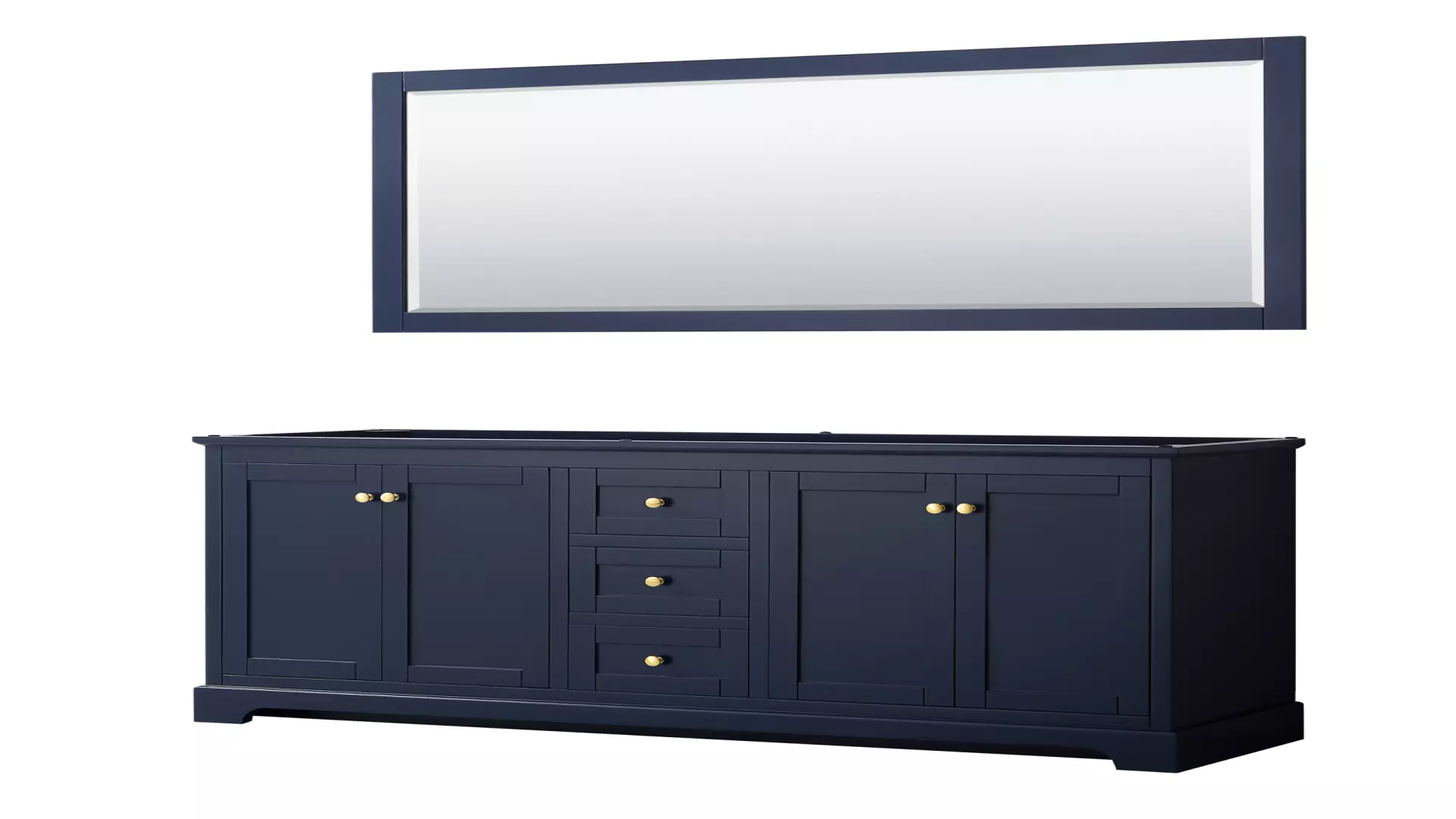 Avery 72 Inch Double Bathroom Vanity in Dark Blue, No Countertop, No Sinks, and 70 Inch Mirror material
