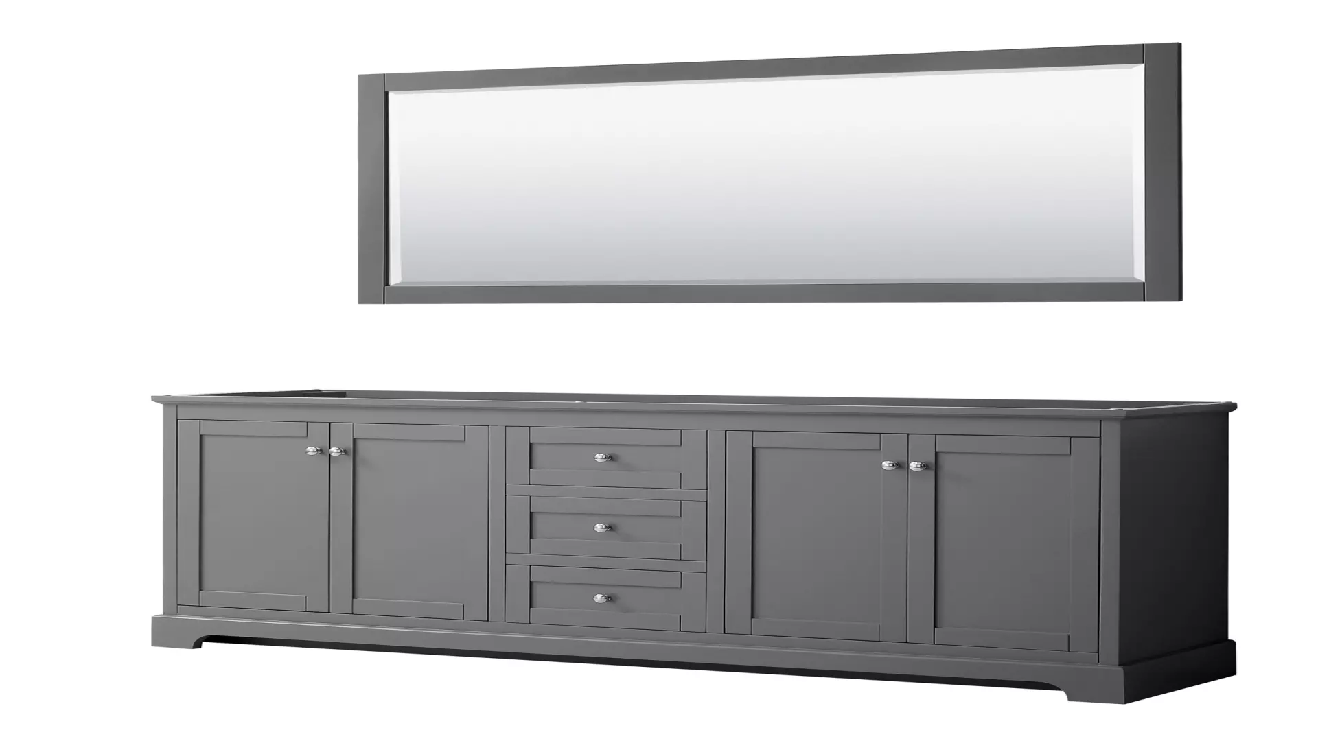 Avery 80 Inch Double Bathroom Vanity in Dark Gray, No Countertop, No Sinks, and 70 Inch Mirror material