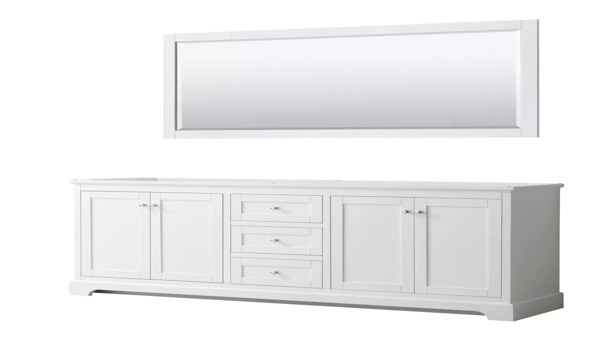 Avery 80 Inch Double Bathroom Vanity in White, No Countertop, No Sinks, and 70 Inch Mirror material