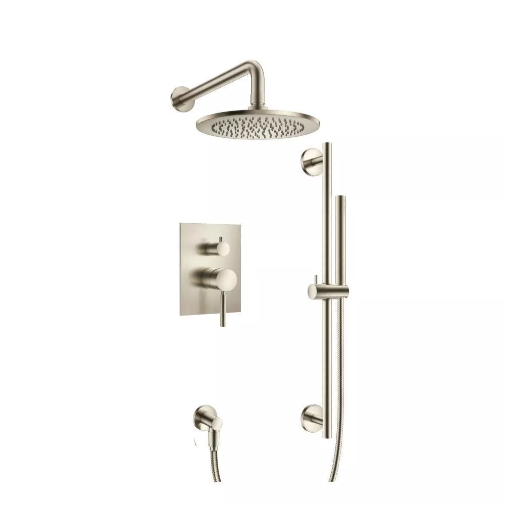 Brushed Nickel PVD Two Output Shower Set With Shower Head, Hand Held And Slide Bar material