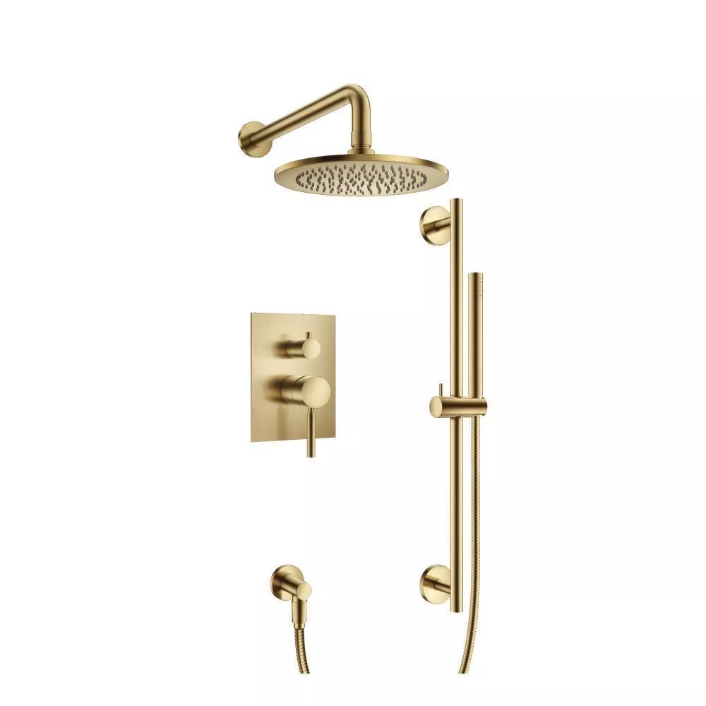 Satin Brass PVD Two Output Shower Set With Shower Head, Hand Held And Slide Bar material