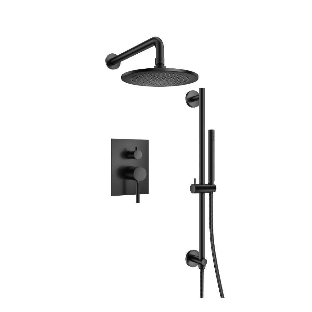 Matte Black Two Output Shower Set With Shower Head, Hand Held And Slide Bar material