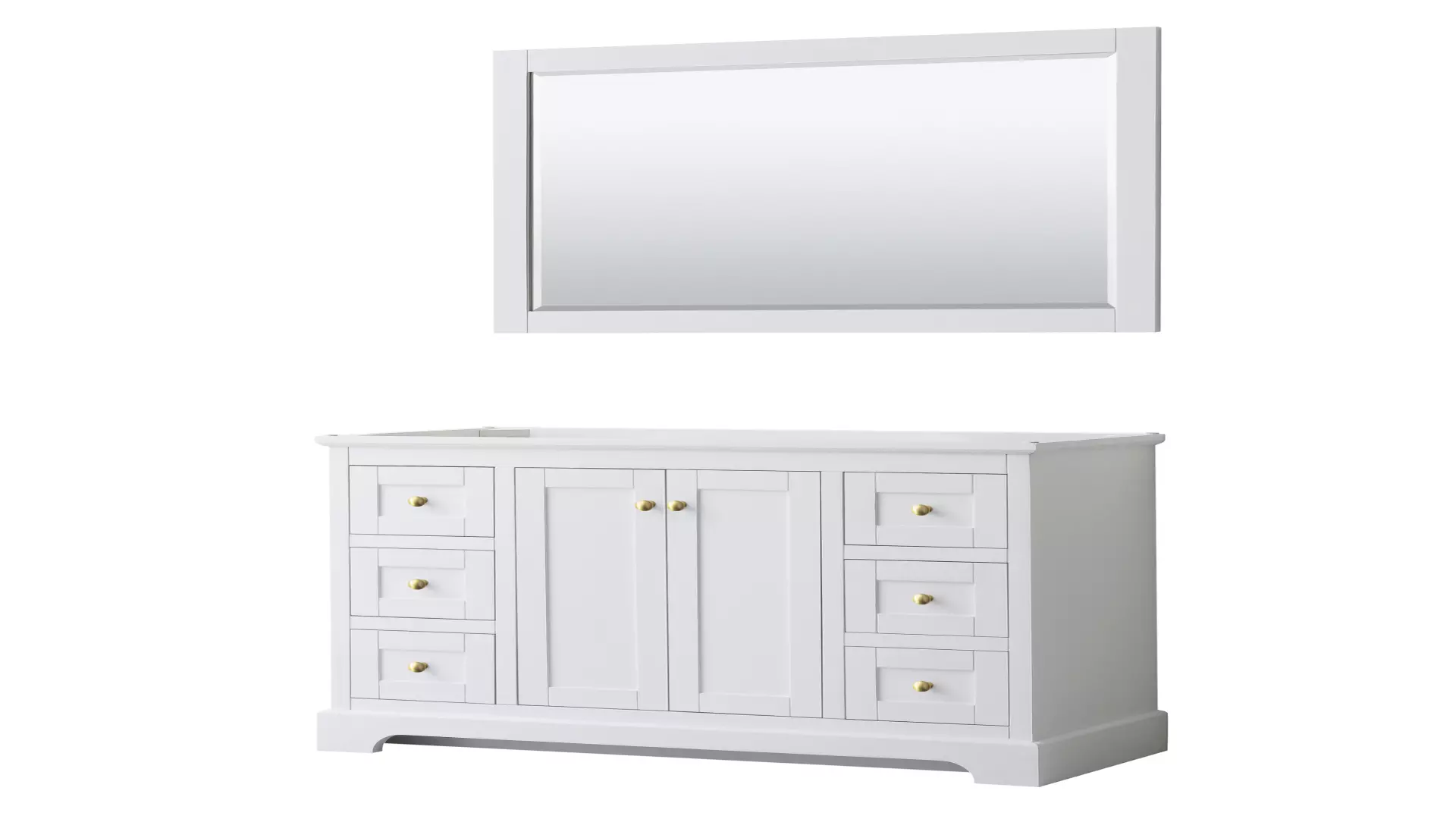 Avery 48 Inch Single Bathroom Vanity in White, No Countertop, No Sink, 46 Inch Mirror, Brushed Gold Trim material