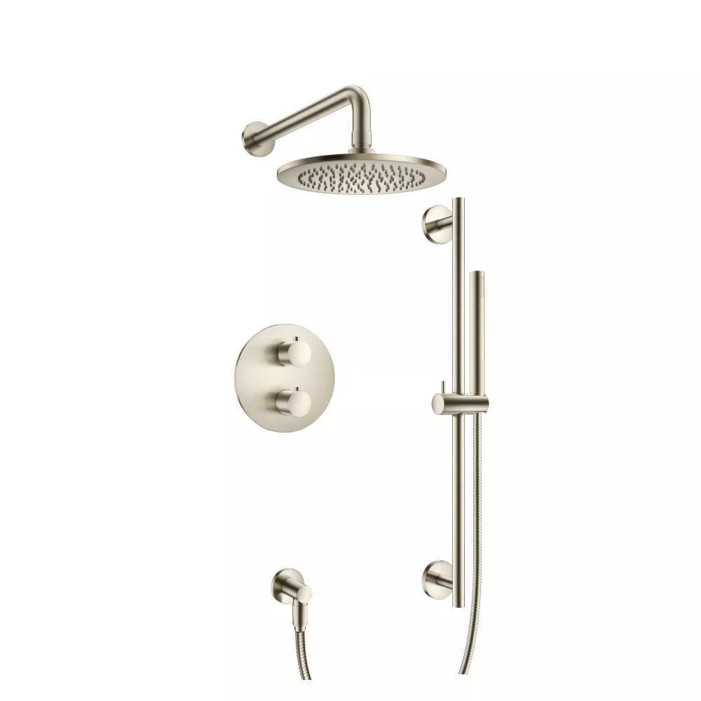 Brushed Nickel PVD Two Output Shower Set With Shower Head, Hand Held And Slide Bar material