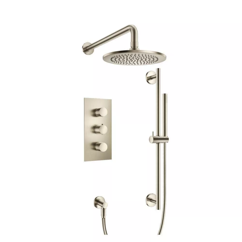 Brushed Nickel PVD Two Output Shower Set With Shower Head, Hand Held And Slide Bar material