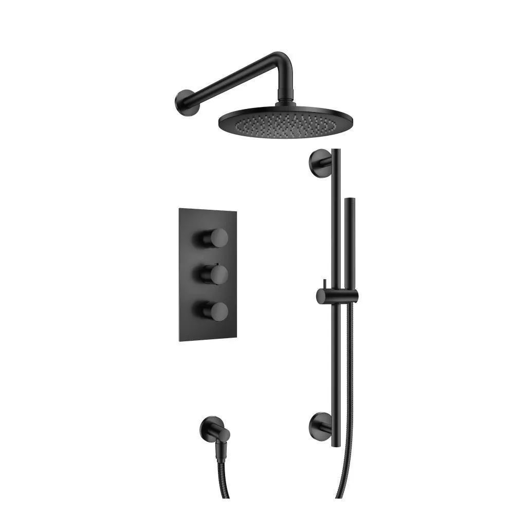 Matte Black Two Output Shower Set With Shower Head, Hand Held And Slide Bar material