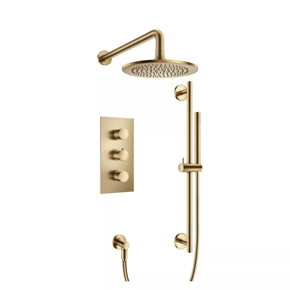 Satin Brass PVD Two Output Shower Set With Shower Head, Hand Held And Slide Bar material