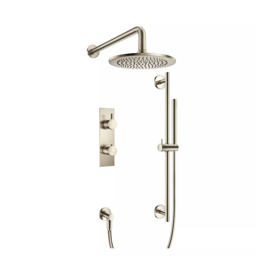 Brushed Nickel PVD Two Output Shower Set With Shower Head, Hand Held And Slide Bar material