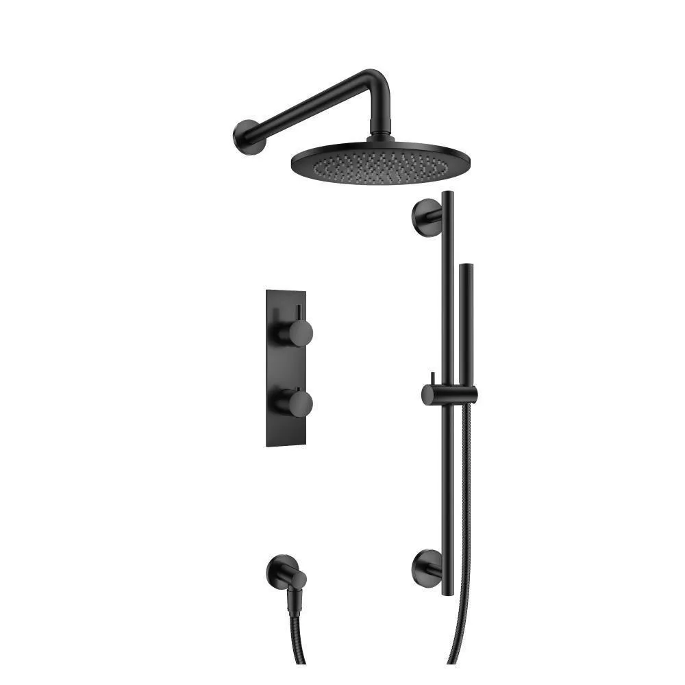 Matte Black Two Output Shower Set With Shower Head, Hand Held And Slide Bar material