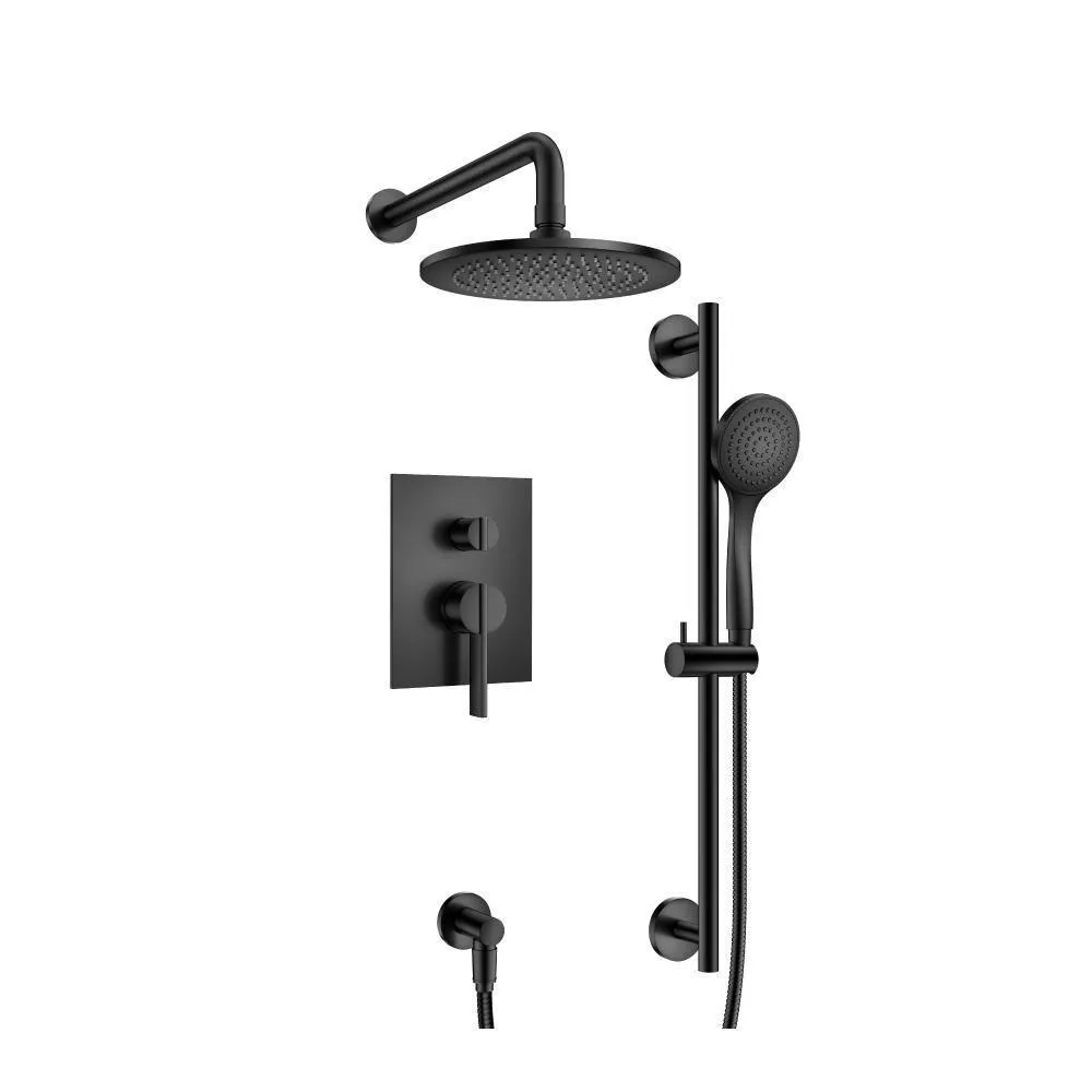 Matte Black Two Output Shower Set With Shower Head, Hand Held And Slide Bar material