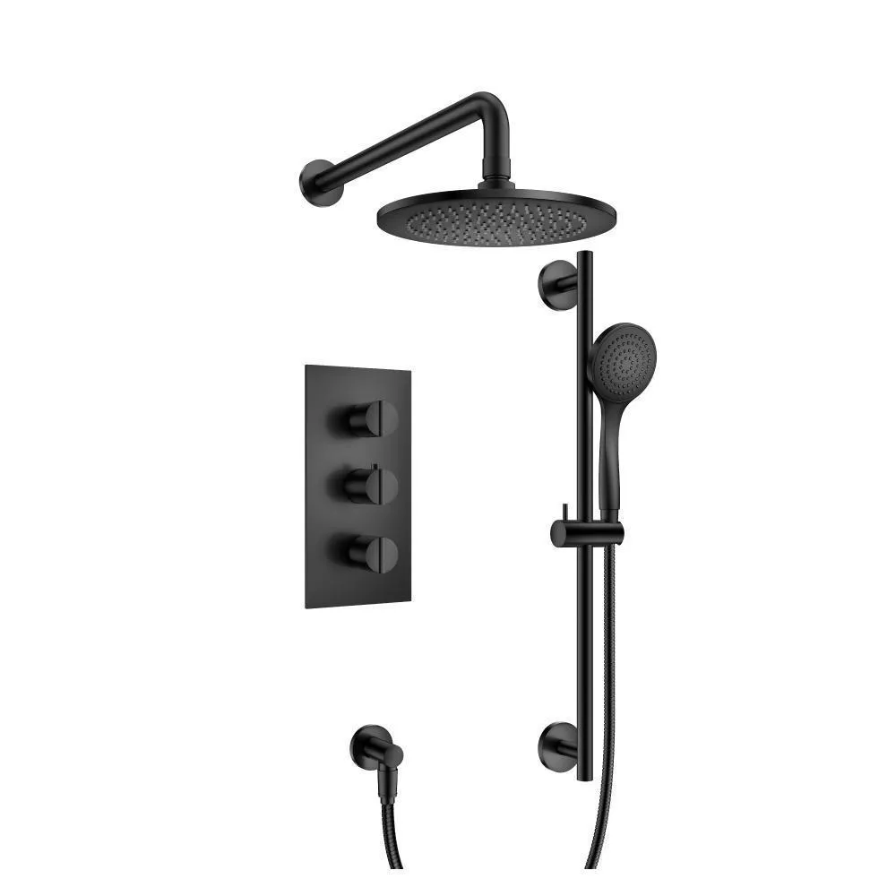 Matte Black Two Output Shower Set With Shower Head, Hand Held And Slide Bar material