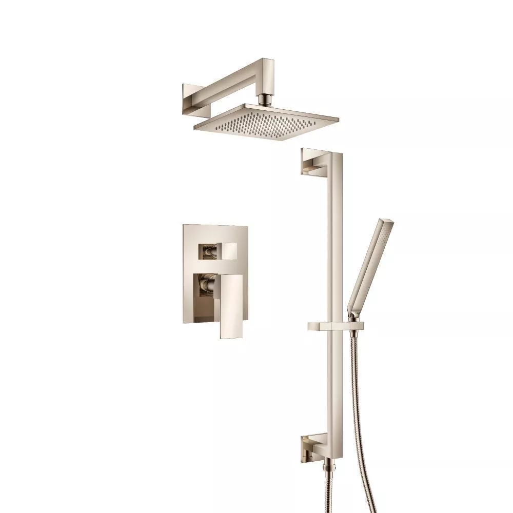 Polished Nickel PVD Two Output Shower Set With Shower Head, Hand Held And Slide Bar material