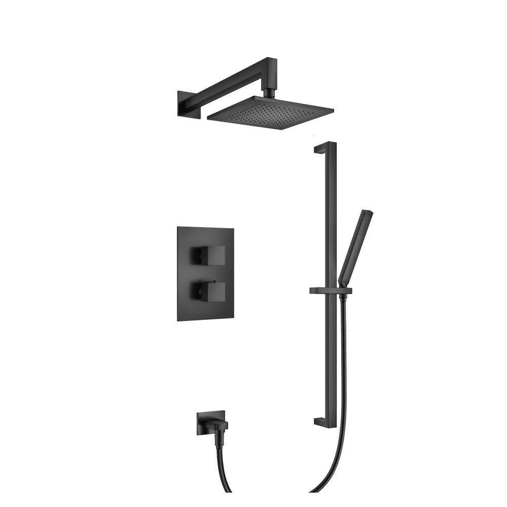 Matte Black Two Output Shower Set With Shower Head, Hand Held And Slide Bar material