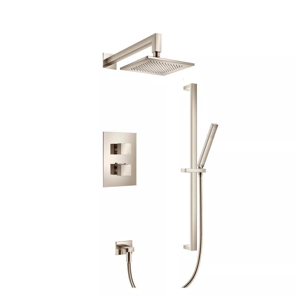 Polished Nickel PVD Two Output Shower Set With Shower Head, Hand Held And Slide Bar material