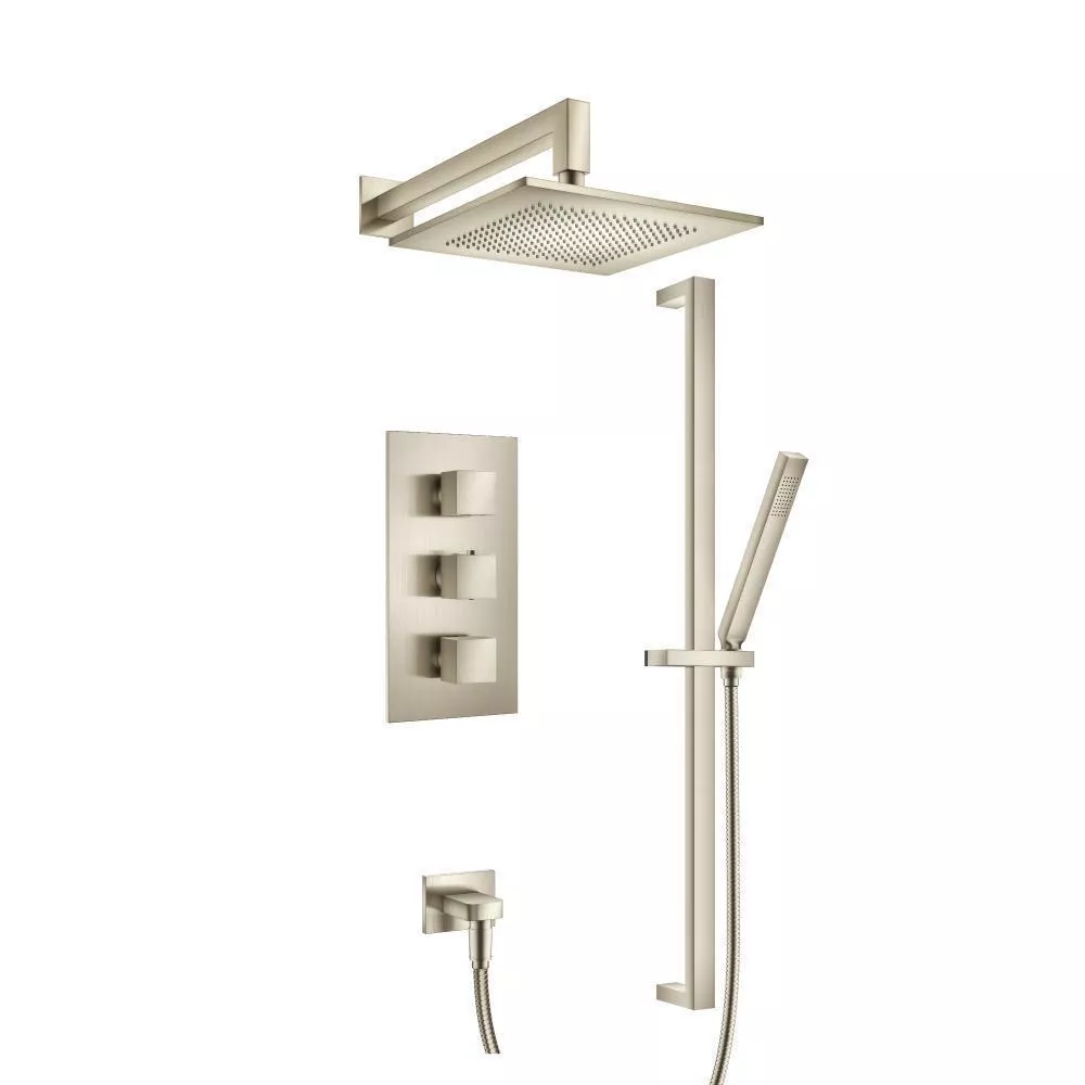 Brushed Nickel PVD Two Output Shower Set With Shower Head, Hand Held And Slide Bar material