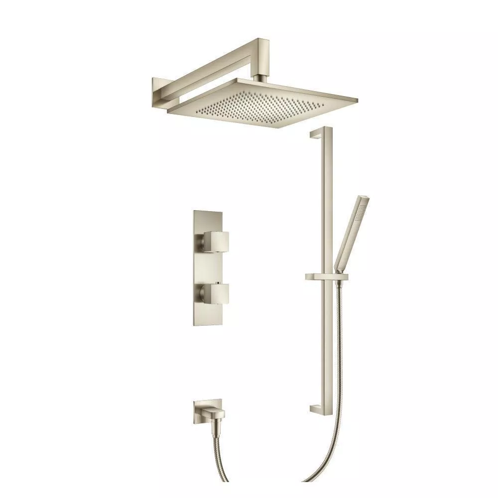 Brushed Nickel PVD Two Output Shower Set With Shower Head, Hand Held And Slide Bar material