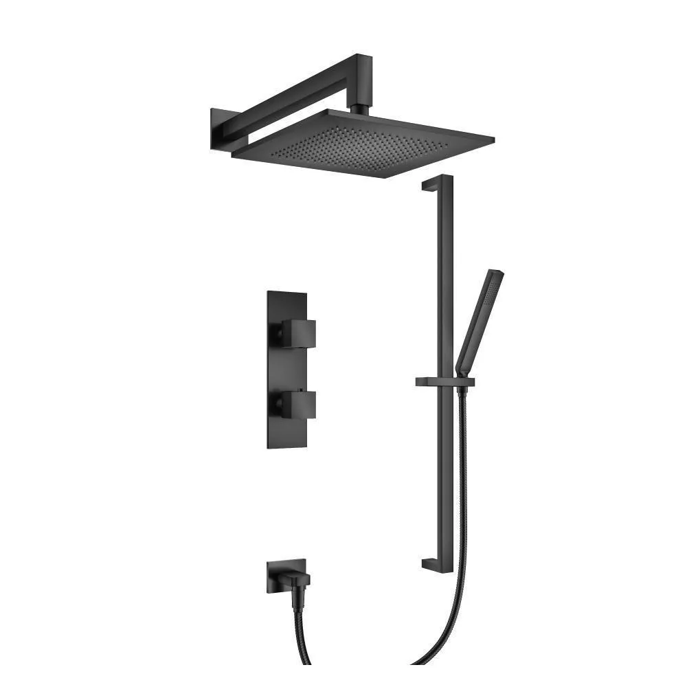 Matte Black Two Output Shower Set With Shower Head, Hand Held And Slide Bar material