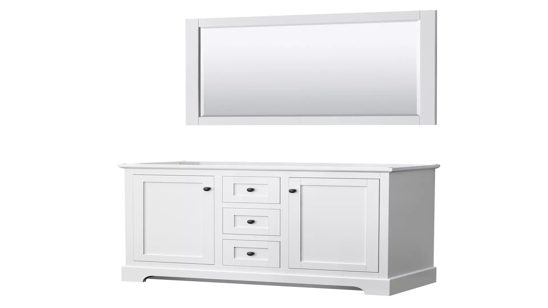 Avery 48 Inch Double Bathroom Vanity in White, No Countertop, No Sinks, Matte Black Trim, 46 Inch Mirror material