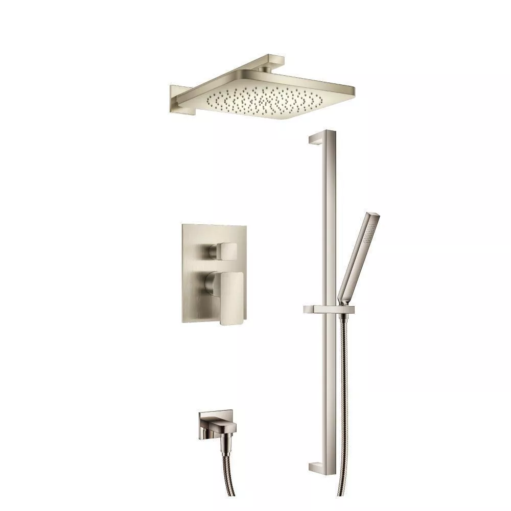 Brushed Nickel PVD Two Output Shower Set With Shower Head, Hand Held And Slide Bar material