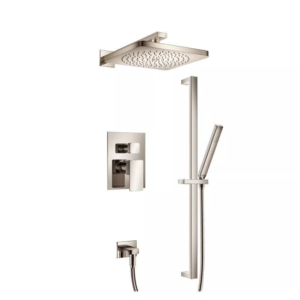 Polished Nickel PVD Two Output Shower Set With Shower Head, Hand Held And Slide Bar material
