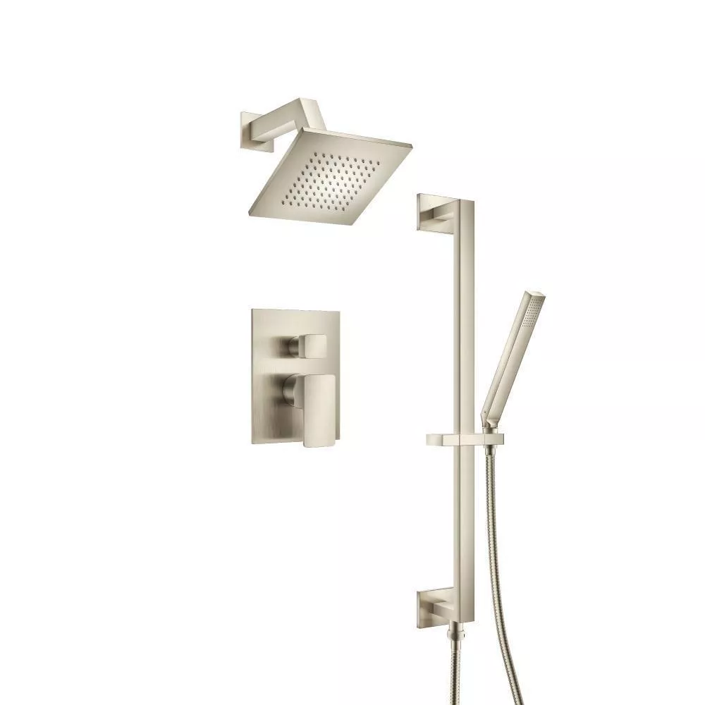 Brushed Nickel PVD Two Output Shower Set With Shower Head, Hand Held And Slide Bar material