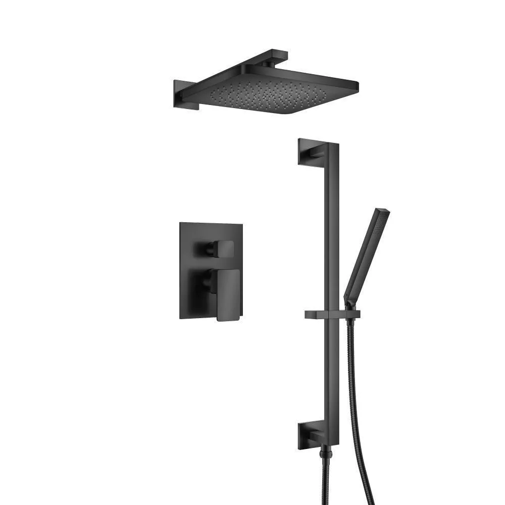 Matte Black Two Output Shower Set With Shower Head, Hand Held And Slide Bar material