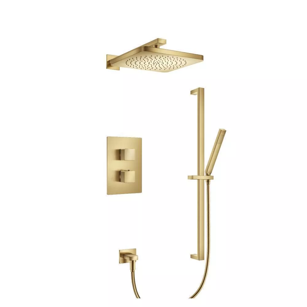 Satin Brass PVD Two Output Shower Set With Shower Head, Hand Held And Slide Bar material