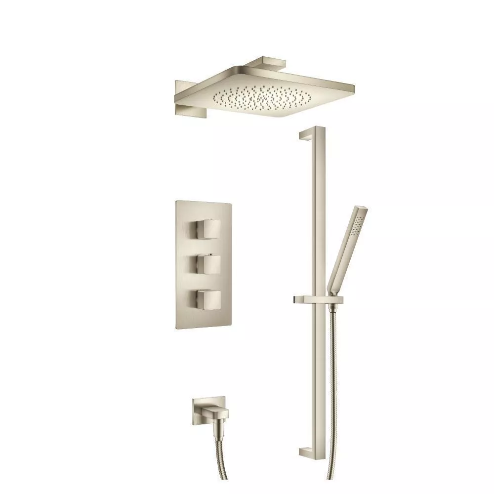 Brushed Nickel PVD Two Output Shower Set With Shower Head, Hand Held And Slide Bar material