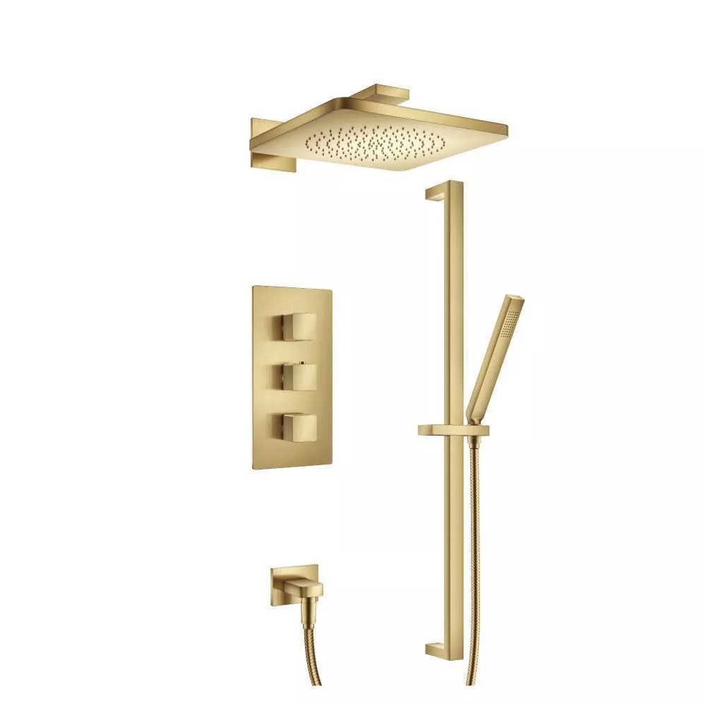 Satin Brass PVD Two Output Shower Set With Shower Head, Hand Held And Slide Bar material