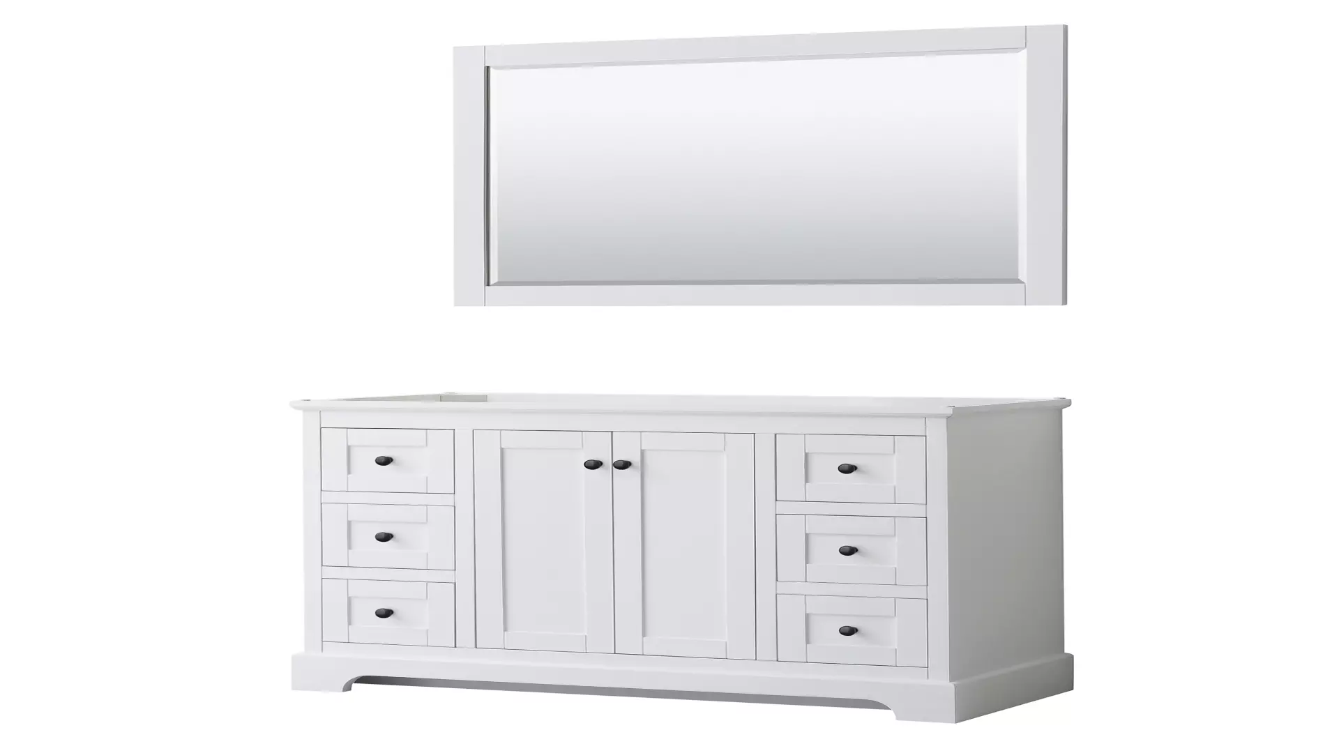 Avery 48 Inch Single Bathroom Vanity in White, No Countertop, No Sink, Matte Black Trim, 46 Inch Mirror material