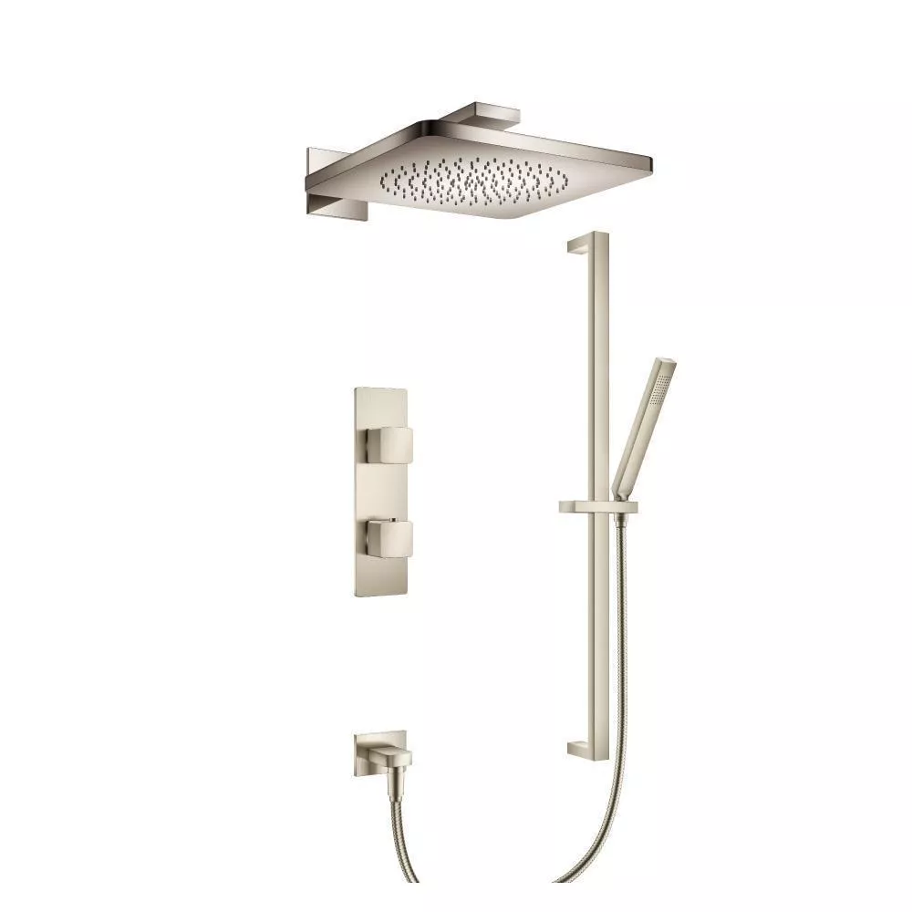 Brushed Nickel PVD Two Output Shower Set With Shower Head, Hand Held And Slide Bar material