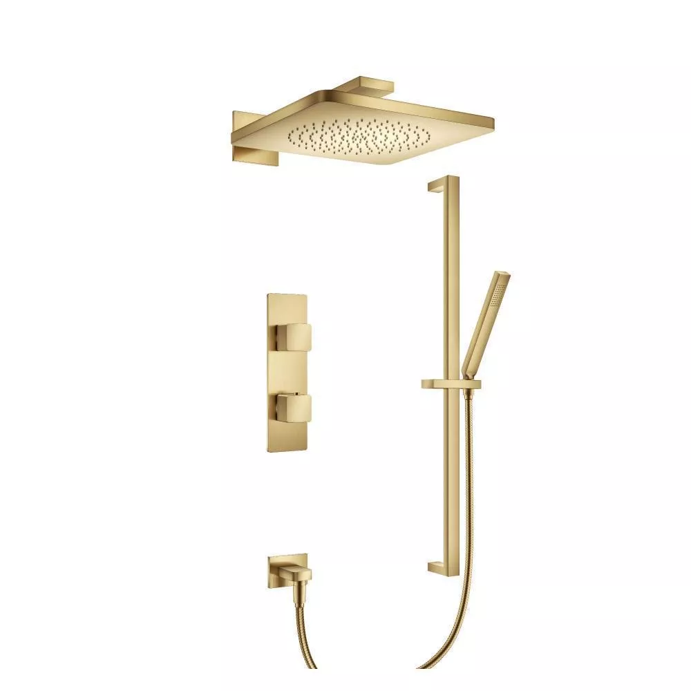 Satin Brass PVD Two Output Shower Set With Shower Head, Hand Held And Slide Bar material