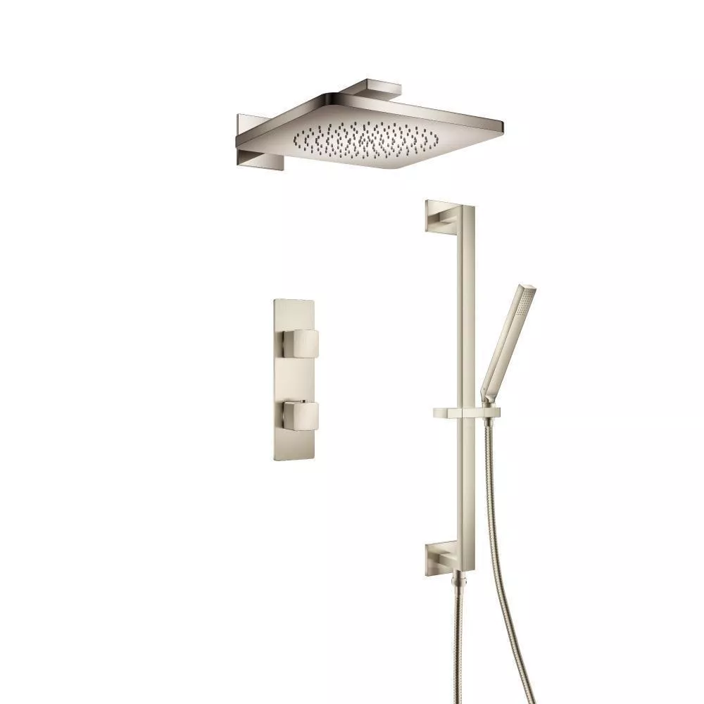 Brushed Nickel PVD Two Output Shower Set With Shower Head, Hand Held And Slide Bar material