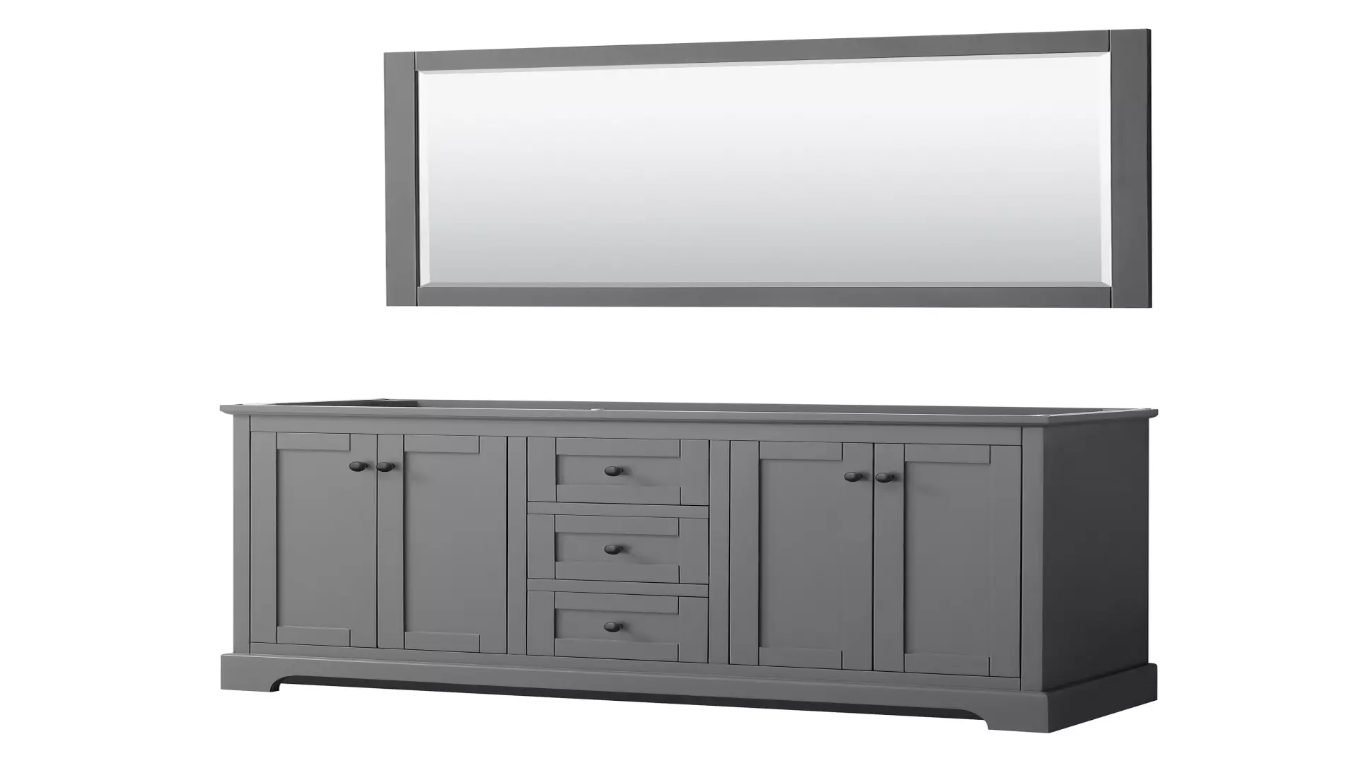 Avery 60 Inch Double Bathroom Vanity in Dark Gray, No Countertop, No Sinks, Matte Black Trim, 58 Inch Mirror material