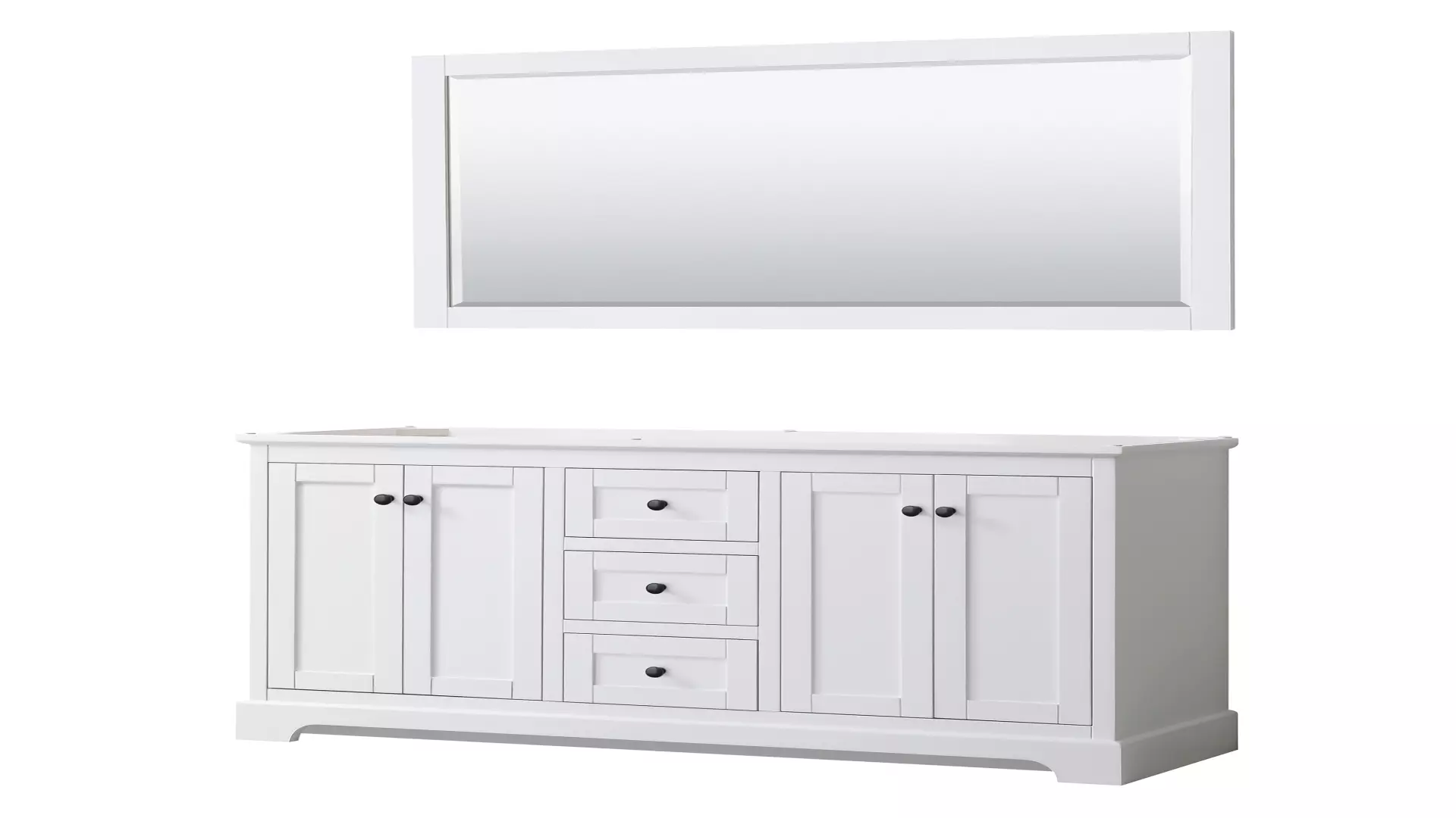 Avery 60 Inch Double Bathroom Vanity in White, No Countertop, No Sinks, Matte Black Trim, 58 Inch Mirror material