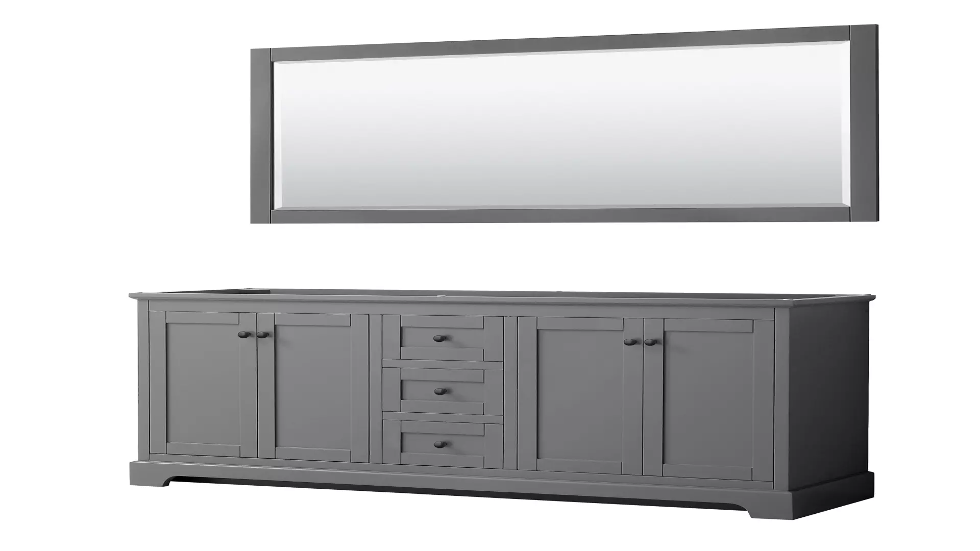 Avery 72 Inch Double Bathroom Vanity in Dark Gray, No Countertop, No Sinks, Matte Black Trim, 70 Inch Mirror material
