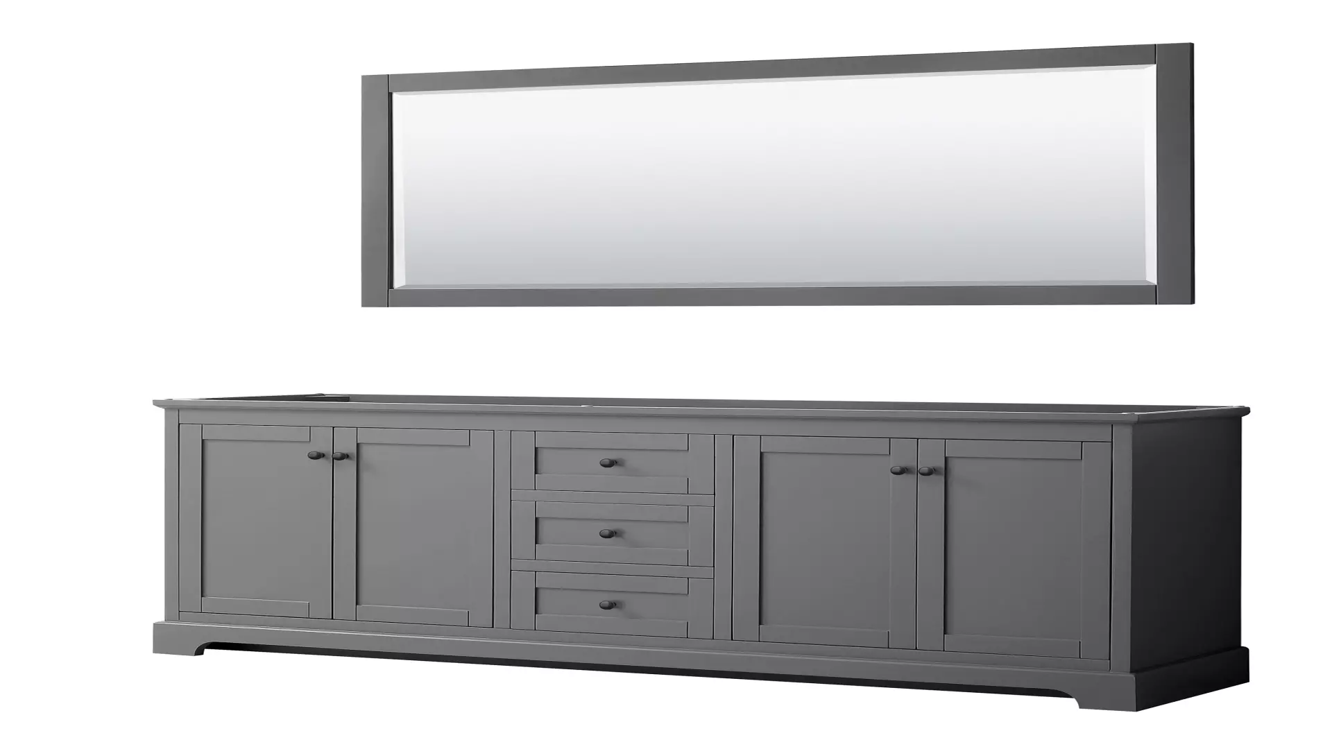 Avery 80 Inch Double Bathroom Vanity in Dark Gray, No Countertop, No Sinks, Matte Black Trim, 70 Inch Mirror material