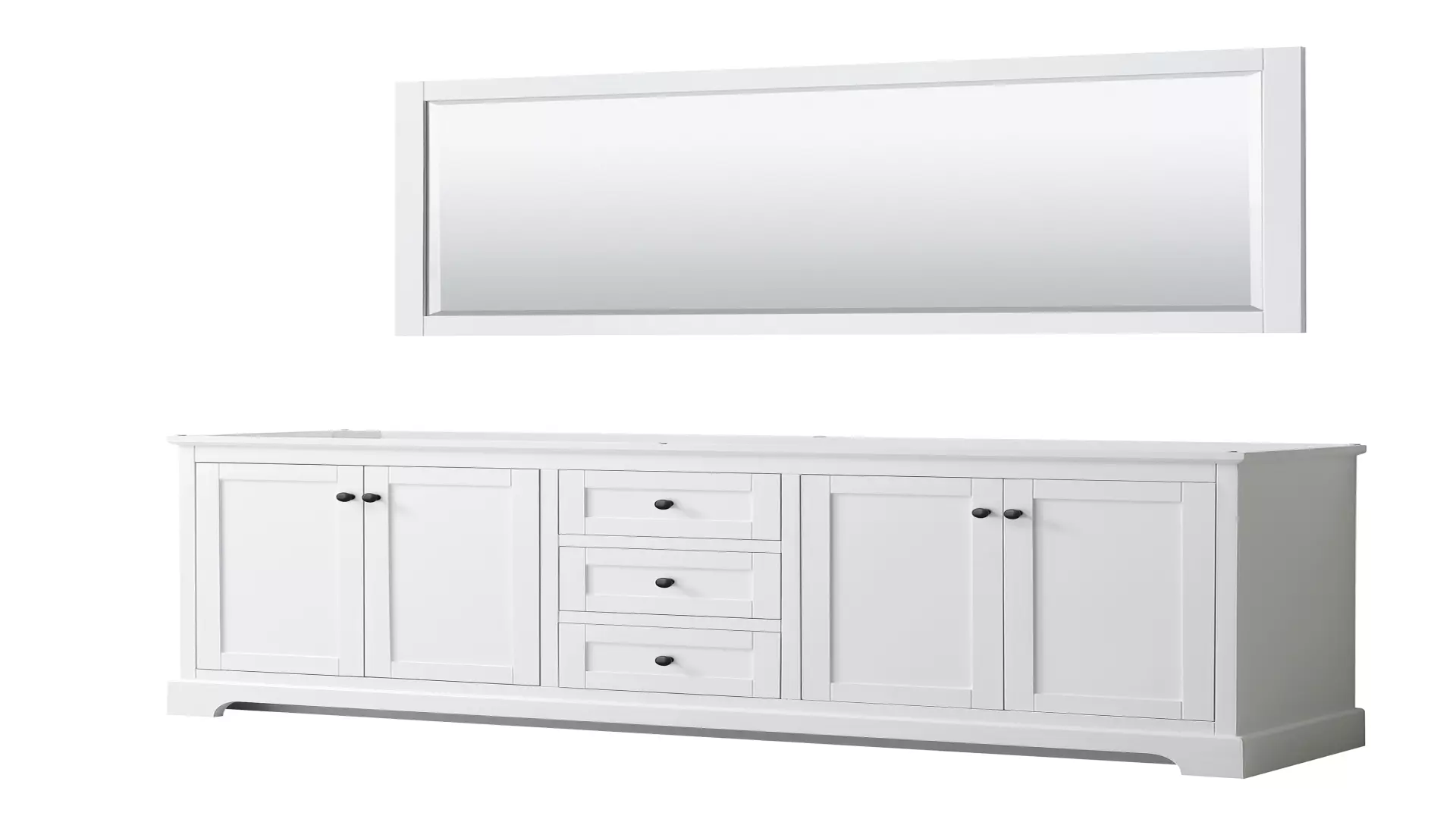 Avery 80 Inch Double Bathroom Vanity in White, No Countertop, No Sinks, Matte Black Trim, 70 Inch Mirror material