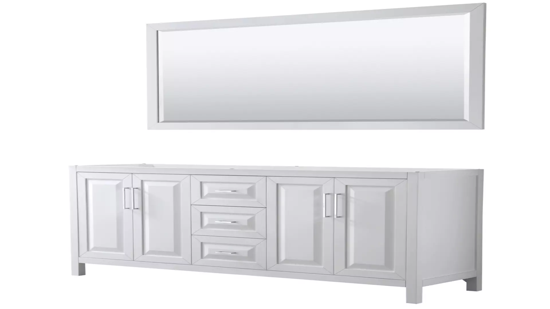 Daria 72 Inch Double Bathroom Vanity in White, No Countertop, No Sink, and 70 Inch Mirror material