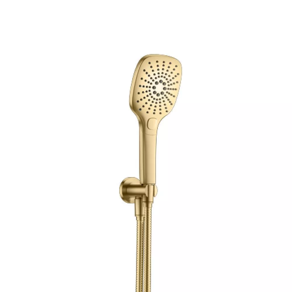 Satin Brass PVD Hand Shower Set with Holder and Elbow Combo material