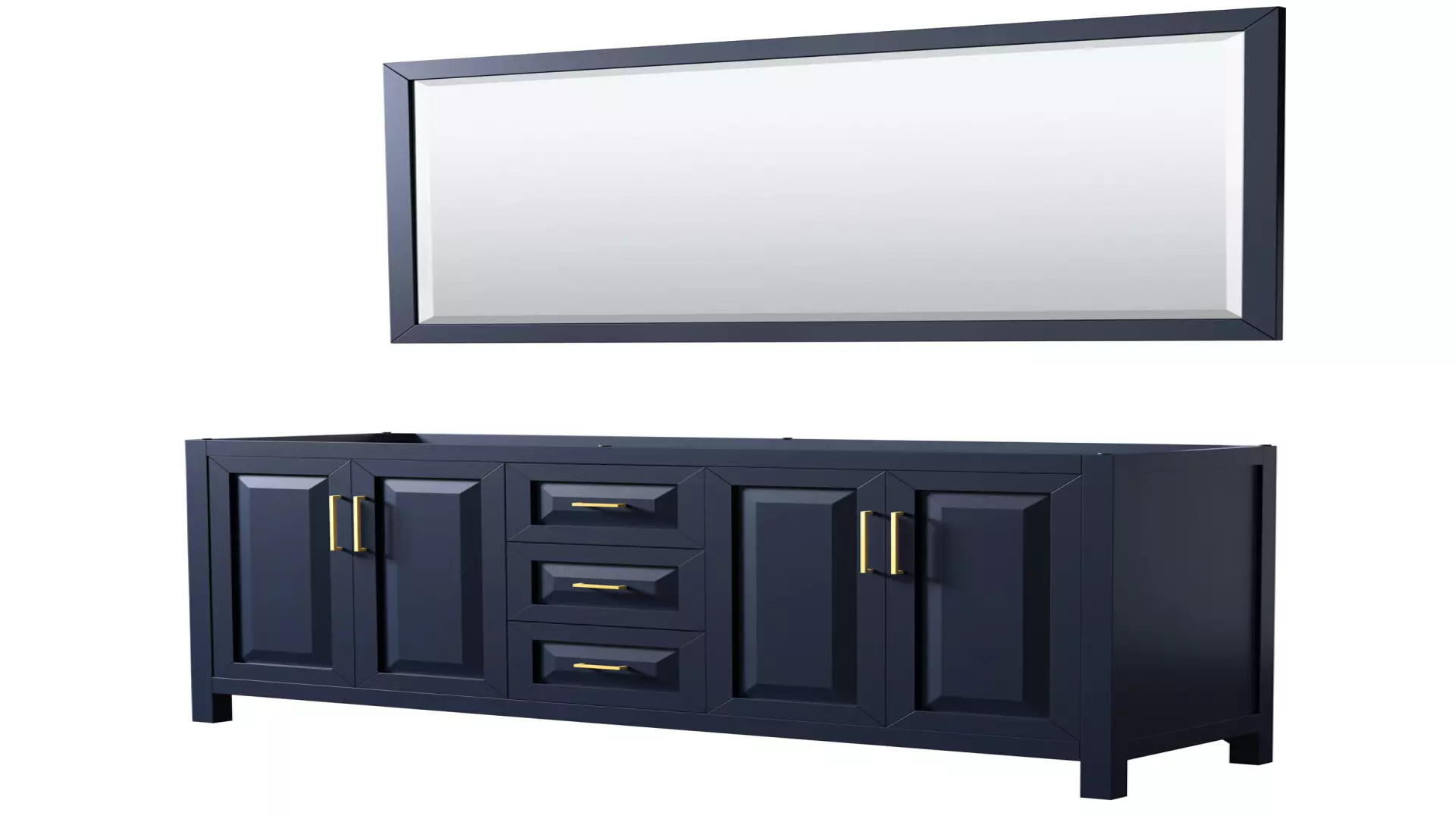 Daria 72 Inch Double Bathroom Vanity in Dark Blue, No Countertop, No Sink, 70 Inch Mirror material