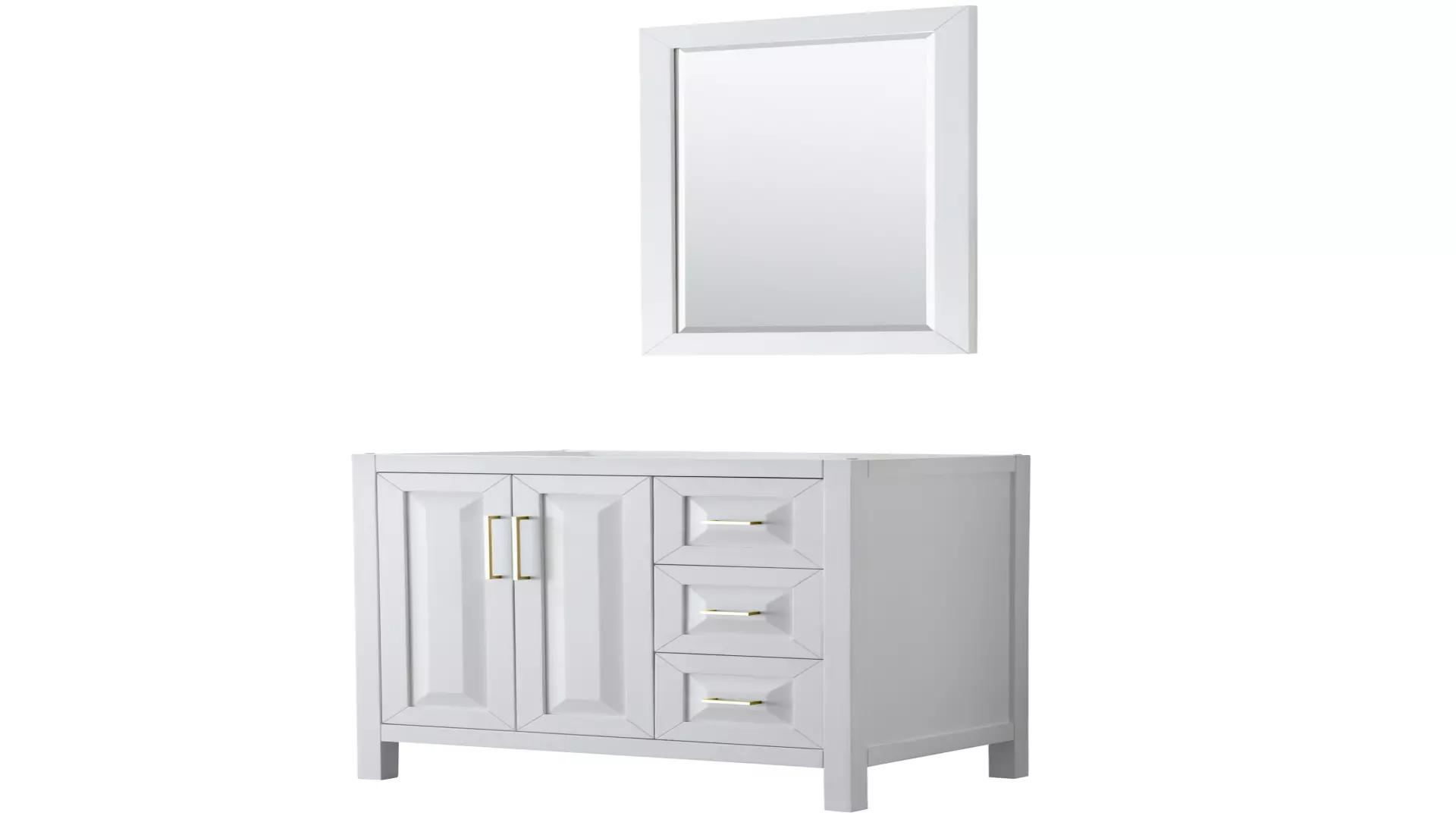 Daria 36 Inch Single Bathroom Vanity in White, No Countertop, No Sink, 24 Inch Mirror, Brushed Gold Trim material