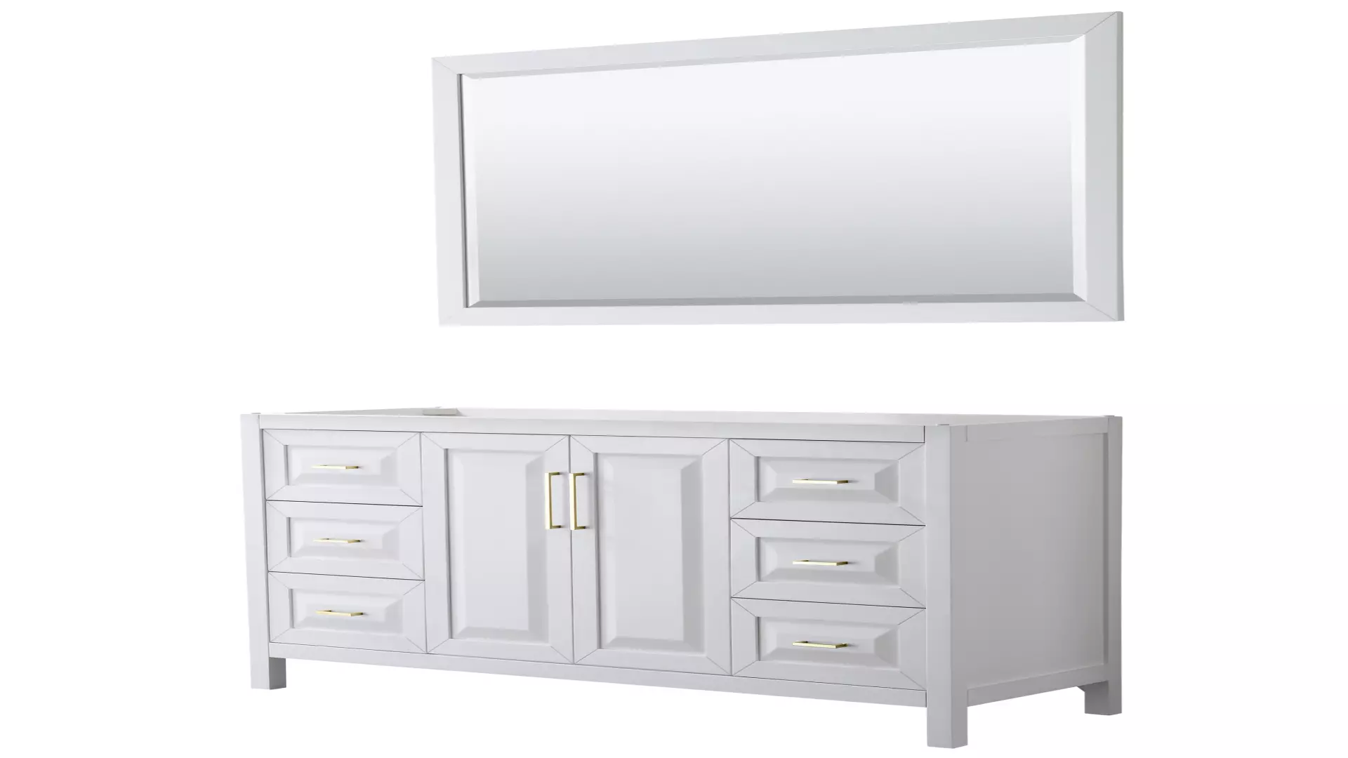 Daria 60 Inch Single Bathroom Vanity in White, No Countertop, No Sink, 58 Inch Mirror, Brushed Gold Trim material