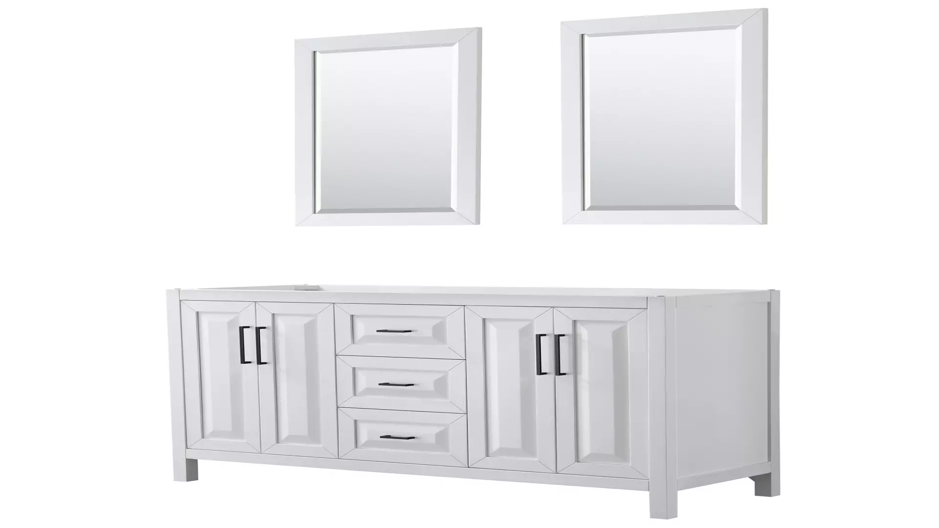 Daria 60 Inch Double Bathroom Vanity in White, No Countertop, No Sink, Matte Black Trim, 24 Inch Mirrors material