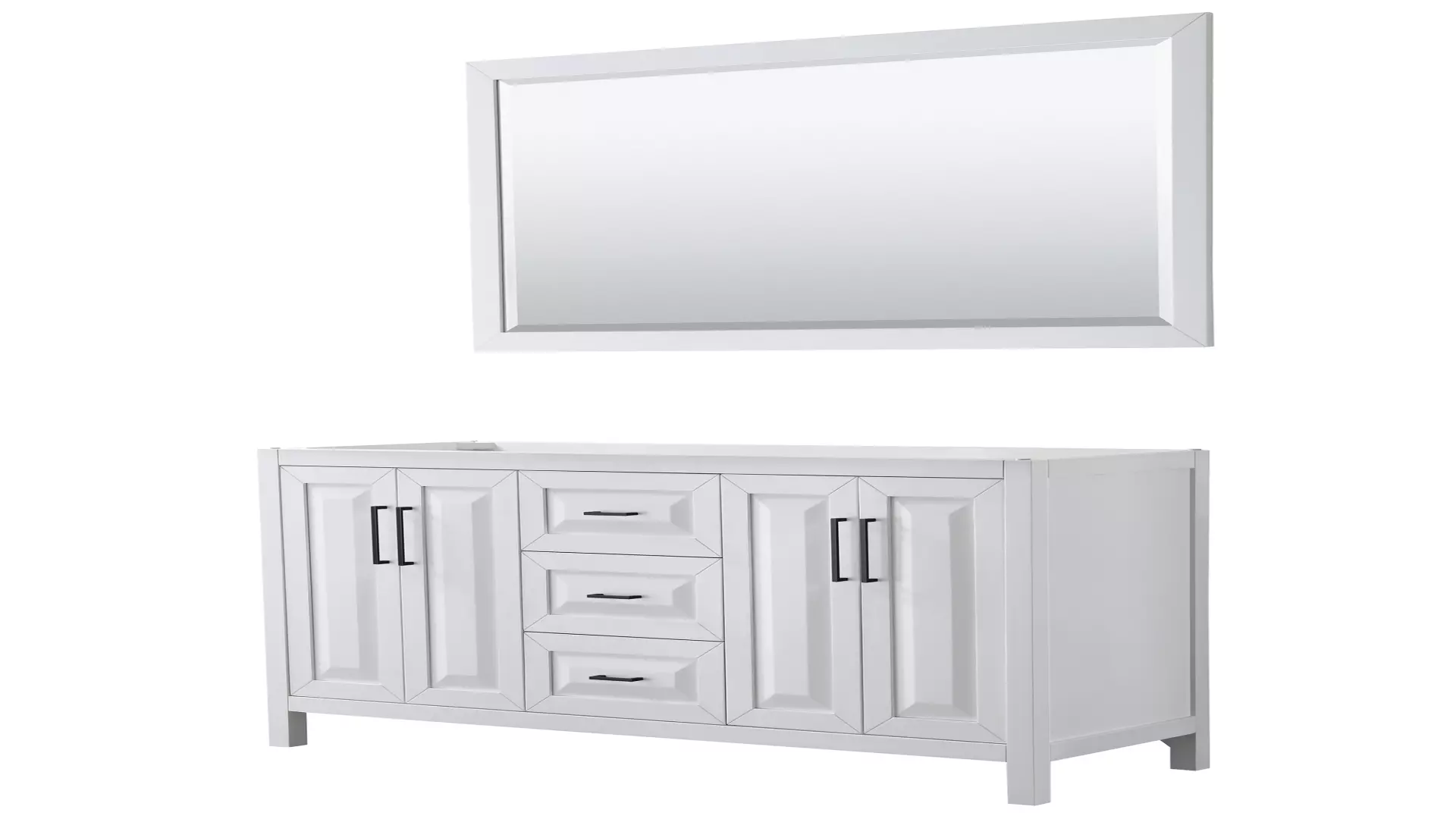 Daria 60 Inch Double Bathroom Vanity in White, No Countertop, No Sink, Matte Black Trim, 58 Inch Mirror material