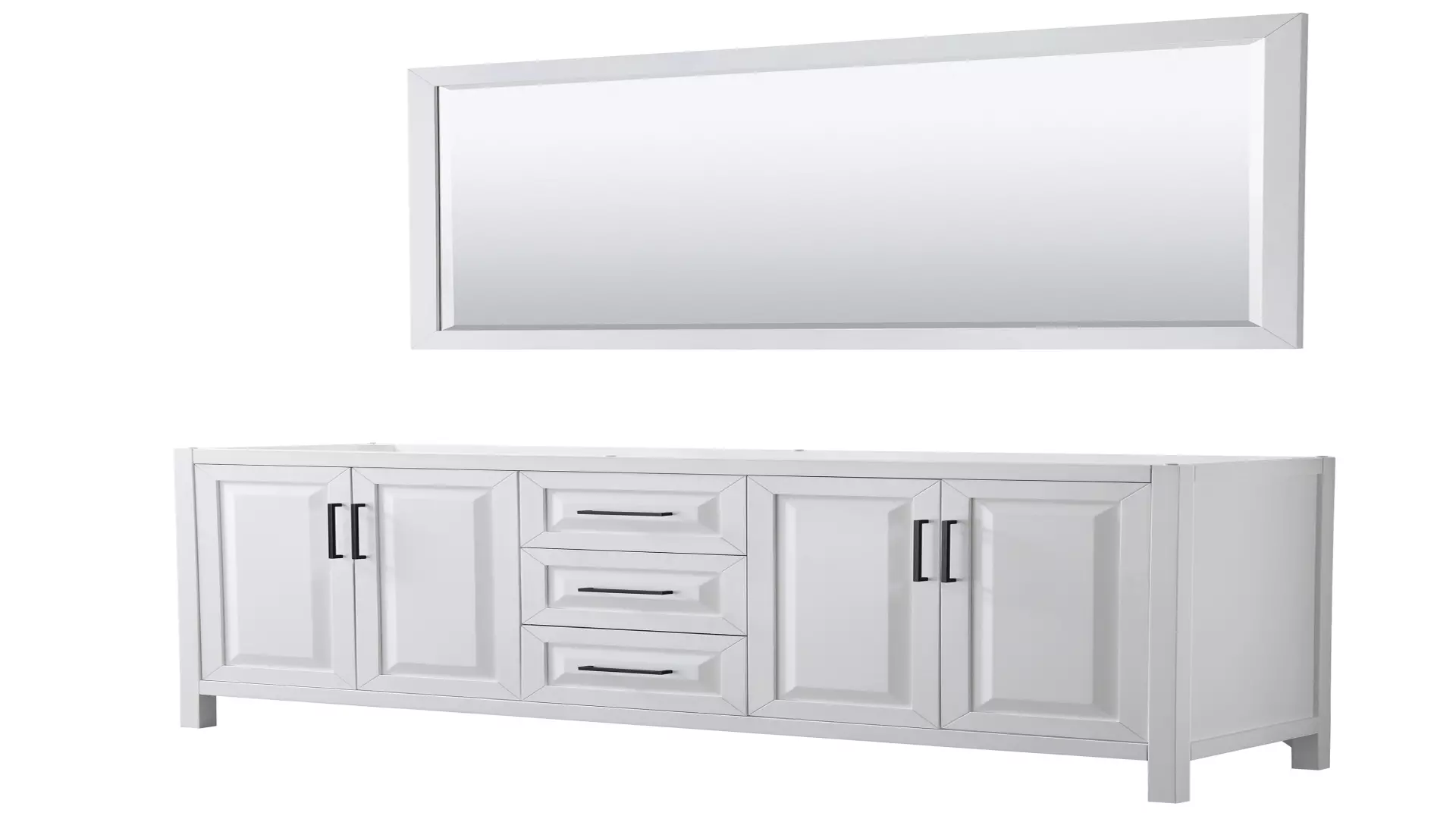 Daria 80 Inch Double Bathroom Vanity in White, No Countertop, No Sink, Matte Black Trim, 70 Inch Mirror material